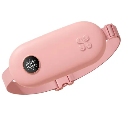 Produktbild von Periodenwärmer für Damen, kabelloser Wärmegürtel mit Vibrationsmassage, 5000-mAh-Akku, einstellbarer Temperatur, Timer und LED-Display, Rosa