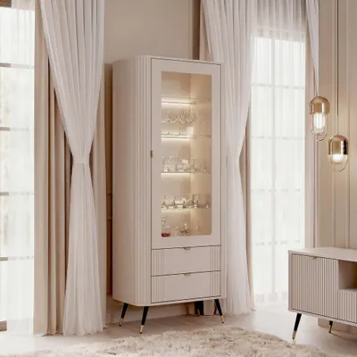 Produktbild von Idohome - Vitrine AURA mit Schubladen 78x193x40 cm, Farbe: Kaschmir