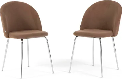 Image de Lot de 2 chaises de salle à manger rembourrées en velours côtelé, pieds en métal, design élégant pour la cuisine, la salle à manger, le bar et les restaurants - SARA - marron clair/argenté