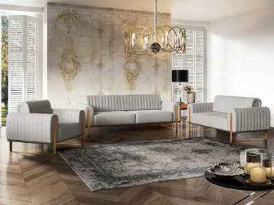 Produktbild von Sofaset Designersofas VALERIE 3-2-1 in Stoff Elisa Velvet Hellgrau