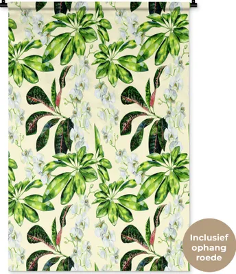 Produktbild von MuchoWow® Wandteppich Wandbehang Vintage - Blätter - Grün 90x135 cm Tapisserie Dekoration Wandtuch - Baumwolle - Wandskulptur