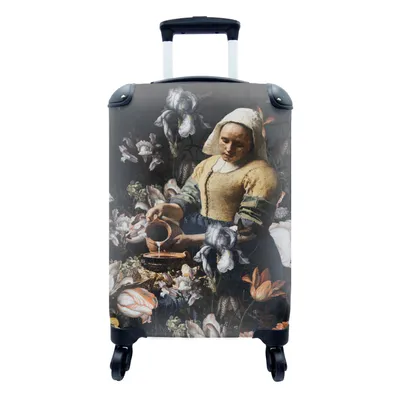 Produktbild von MuchoWow® Koffer Handgepäck Trolley Rollkoffer Kleine Reisekoffer mit 4 Rollen - Milchmädchen - Johannes Vermeer - Blumen - Blau - Cabin Size < 55x40x23 cm & 55x40x20 cm - Fotokoffer - Kabinenkoffer - Boardgepäck - Reise-Box - Reisekoffer - Reisegepäck - Koffer mit Bild - Trolley für Kinder