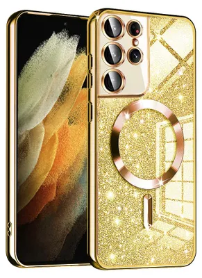 Produktbild von Techsuit Luxury Glitter Back Cover Hülle mit MagSafe für Samsung Galaxy S21 Ultra - Gold