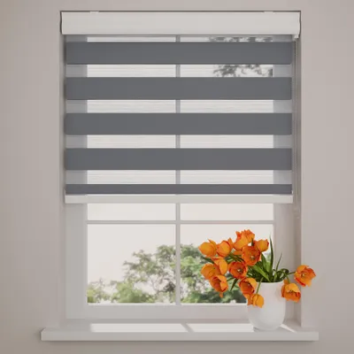 Produktbild von DTCH® Doppelrollo mit Kassette 170 x 175 cm (BxH) grau, Blickdicht oder Transparent, ohne Bohren möglich, Doppelrollo Wandmontage, Kassettenrollo