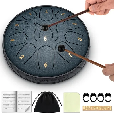 Produktbild von CAHAYA Steel Tongue Drum 6 Zoll 11 Töne: Zungentrommel Schlagzeug Anfänger, Handpan mit Notenbuch, Trommelstöcken, Steel Pan Töne Drum