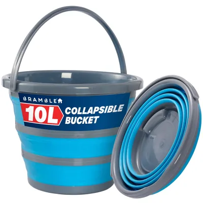 Image de BRAMBLE - Seau pliable en silicone, 10 litres - Seau de nettoyage et bassine pliables - Gain de place, idéal pour le camping, les camping-cars et la maison (bleu/gris)
