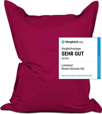 A large beanbag chair with a review badge overlay.
