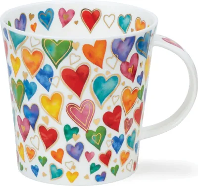Produktbild von DUNOON Becher Lomond Dazzle Hearts Bunte Herzen 0,32 l Fine Bone China Porzellan