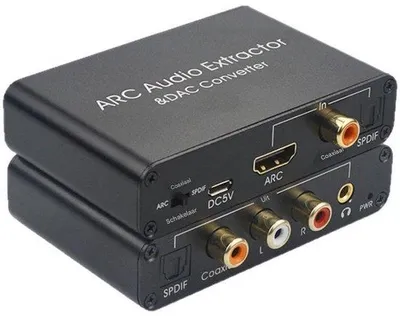 Image de Adaptateur HDMI ARC avec DAC 192 kHz - Convertisseur analogique-numérique - Extracteur audio HDMI ARC - Sortie coaxiale/optique vers SPDIF - Sortie stéréo RCA L/R coaxiale/optique - 3,5 mm - Compatible avec les amplificateurs, les barres de son et les systèmes home cinéma