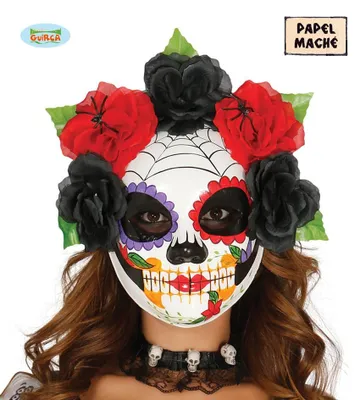 Produktbild von bunte Skelett Maske mit Blumen für Damen