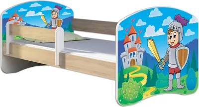 Produktbild von ACMA Jugendbett Kinderbett Junior-Bett Komplett-Set mit Matratze Lattenrost und Rausfallschutz Sonoma 32 Ritter 160x80
