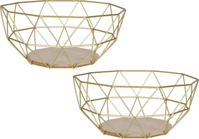 Produktbild von 2er Set Korb Metall Gold 26x12cm Modern Holz Schüssel Schale Deko Industrial