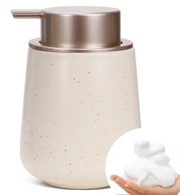 Zdjęcie produktu dla Dozownik do mydła ceramiczny, beżowy, 350 ml, wielokrotnego napełniania, z fakturą przypominającą pory, do łazienki i kuchni
