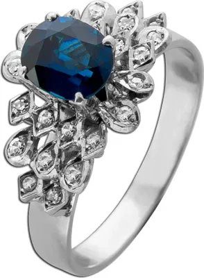 Produktbild von Saphir Ring Weißgold 585 14K blauer Edelstein 1.5ct Diamanten 0.25ct 18