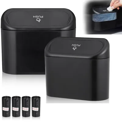 Produktbild von Happy Home 2 Stück Auto Mülleimer mit 80 Stück Automülleinmer Mit Deckel Mülleimer Klein Hängende Aufbewahrungsbox Mülltonnen