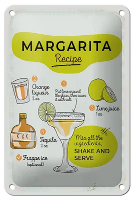 Produktbild von Blechschild Rezept Margarita Recipe orange lime 12x18cm Dekoration