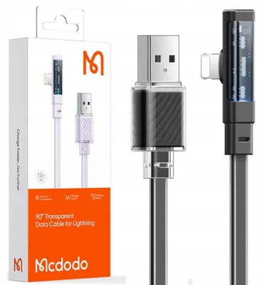 Produktbild von MCDODO Abgewinkeltes USB-Lightning-Flachkabel 36W für iPhone 12, 13 und 14, Schwarz, 1 m