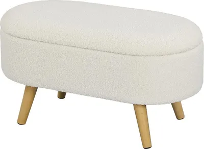 Image de Banc Fortuna Lai avec espace de rangement et couvercle, repose-pieds pour couloir, salon, chambre à coucher, bois, revêtement en tissu, blanc
