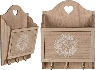 Produktbild von Schlüsselbrett mit Ablage Naturfarben Holz 3 Haken Keys Schlüsselbrett Stylish
