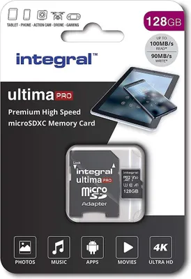 Image de INTEGRAL MEMORY Premium High Speed V30 UHS-I U3 Micro SDXC 128 GB 100 Mo / s et 90 Mo / s en qualité 4K