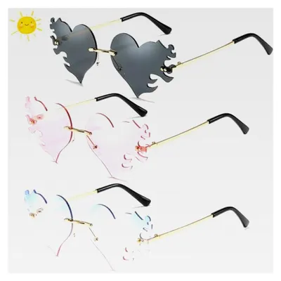 Produktbild von Herz Sonnenbrille, Uni Sonnenbrille für Partys, Vintage Herz Sonnenbrille, Herz Feuer Brille mit UV-Schutz für Festivals und Reisen