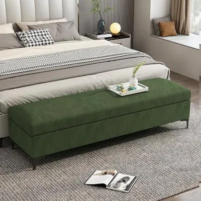 Obrázek produktu pro Lavička s úložným prostorem, čalouněná, s dřevěnou konstrukcí, barva: tmavě zelená, rozměry: 60 x 40 x 40 cm