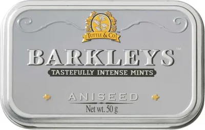 Produktbild von Barkleys Aniseed Pastillen mit Anis Geschmack in einer Metalldose 50g