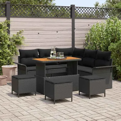 Image de Maison Exclusive - Salon de jardin avec coussins 9 pièces Noir Polyrotin