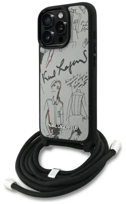 Obrázek produktu pro KARL LAGERFELD case passend für IPHONE 16 PRO MAX KLHCP16XPGGRMPCG kompatibel mit MagSafe (CRSSBY GrainedPolyuretanW/ Pattern & Logo) gray