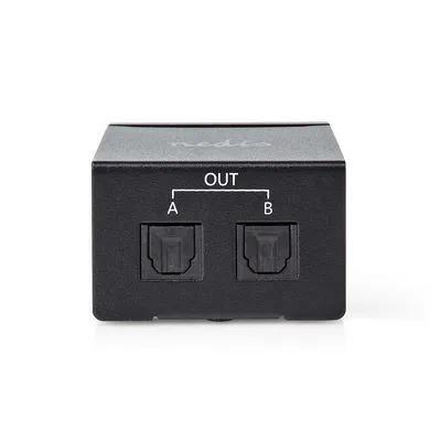Obrázok produktu pre TosLink Splitter | Obojsmerný | Vstup pripojenia: TosLink Female | Výstup pripojenia: 2x TosLink | Tlačidlo | Kov | čierna