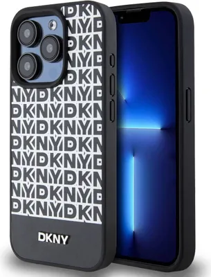 Obrázek produktu pro Dkny Kožené pouzdro Magsafe s kovovým logem a potiskem pro Iphone 15 Pro - černé