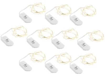LED-Lichterketten mit Draht, warmweiß, 20 LEDs, 1 m, Timer, 10 St.