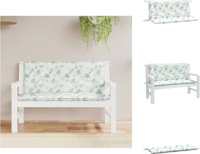 Obrázek produktu pro vidaXL Polštáře na zahradní lavičky 2 ks. Látka se vzorem listů 120x50x7 cm - polštář na sedadlo