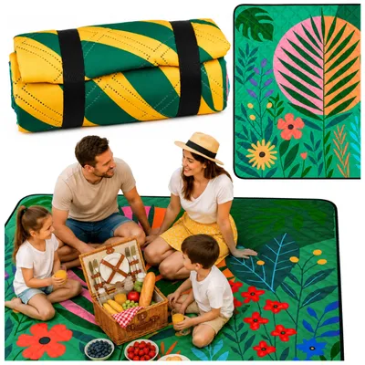 Produktbild von Picknickdecke, Strandmatte, Reisematte, Pflanzen, bunt, 100 x 150 cm