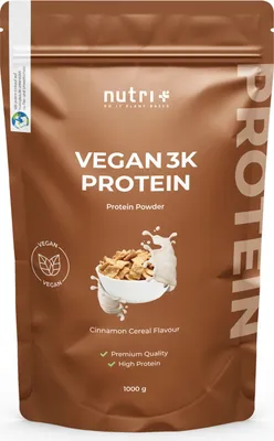Produktbild von Protein Vegan Vhey 1kg pflanzliches Eiweiß - Nutri-Plus 3K-Proteinpulver - Veganes Eiweißpulver ohne Laktose & Milcheiweiß - Cinnamon Cereal