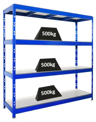 Produktbild von Profi Schwerlastregal Rhino | HxBxT 200x200x60cm | 4 Melamin-Ebenen 16mm | Fachlast 500kg | Blau