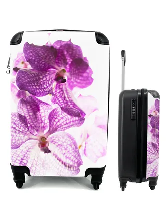 Produktbild von MuchoWow® Koffer Handgepäck Trolley Rollkoffer Kleine Reisekoffer mit 4 Rollen - Lila Orchideen - Cabin Size < 55x40x23 cm & 55x40x20 cm - Fotokoffer - Kabinenkoffer - Boardgepäck - Reise-Box - Reisekoffer - Reisegepäck - Koffer mit Bild - Trolley für Kinder