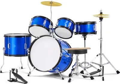 Produktbild von Kinderschlagzeug Set - 5-teiliges Drum Kit mit Thron in Blau - Kinder Musikinstrument - hochwertiges Schlagzeug für Anfänger - perfekte Geschenkidee