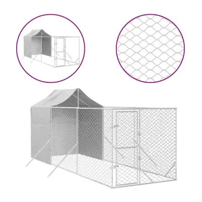 Zdjęcie produktu dla Kojec dla psa, z dachem, srebrny, 2x6x2,5 m, stal galwanizowana