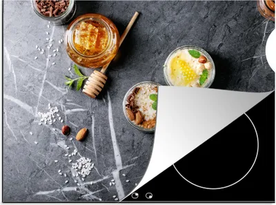 Produktbild von KitchenYeah© Herdabdeckplatte Honig - Gewürze - Küche - Marmor , 75x52cm, Küche Deko, Glaskeramikkochfeld Herdabdeckung, Abdeckplatte fùr Kochfeld