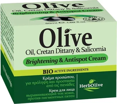 Produktbild von Herbolive Gesichtscreme, aufhellend und gegen Flecken,  Olivenöl, kretisches Dittany und Salicornia 50ml