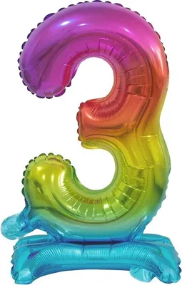 Produktbild von B&C Folienballon Zahl 3 stehend Regenbogen 38 cm