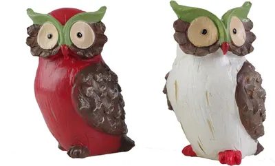 Produktbild von Eulen aus Polyresin rot und weiß 11x7x8cm Dekofigur Eule 2Stück