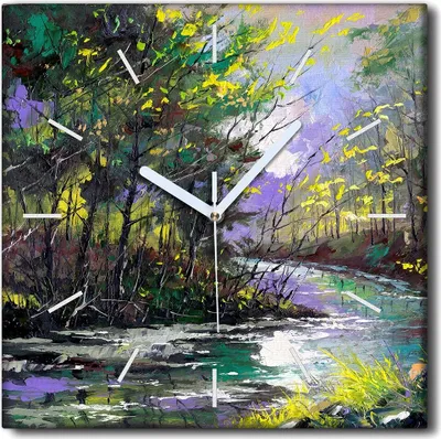 Produktbild von Coloray Uhr auf Leinwand 30x30 cm Wand Uhr Dekoration Wohnzimmer Segeltuch weiße Zeiger -Herbstfließlandschaft.