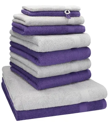 Produktbild von Betz 10-tlg. Handtuch-Set PREMIUM 2 Duschtücher 4 Handtücher 2 Gästetücher 2 Waschhandschuhe  Farbe:  silbergrau & lila