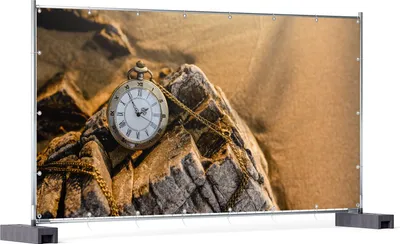 Produktbild von Wallario XXL Outdoor-Poster für Garten oder Balkon, Motiv Alte Taschenuhr am Strand, in ca. 340 x 173 cm