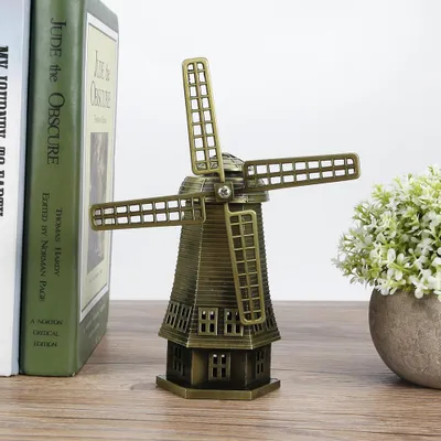 Obrázek produktu pro Holandský větrný mlýn, kovový model, dekorace na stůl, dárek, model slavné budovy