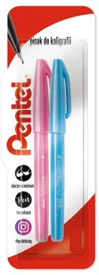 Image de Stylo pinceau pour calligraphie Pentel SES15 bleu et rose, en blister
