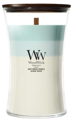 Image de WoodWick Driftwood Shores, bougie en forme de cylindre, blanche, bleue, marine, 1 pièce