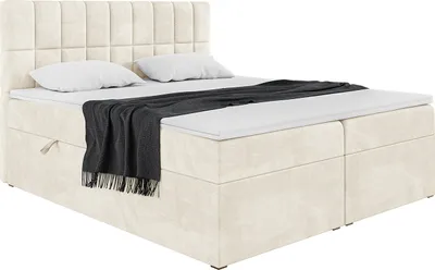 Produktbild von MEBLINI Boxspringbett mit Bettkasten - Gepolstert Doppelbett mit Matratze und Topper - Polsterbett mit Stauraum - Bett mit Kopfteil - Stauraumbett - LUKAS - 180x200 - H4/Creme Samt